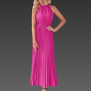 NWT PRETTYGARDEN Pink Pleated Midi Dress - Small